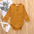 Ribbed Solid Front Button Long-sleeve Baby Romper