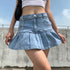 High-waist Ruffled-lined Pleated Denim Skirt