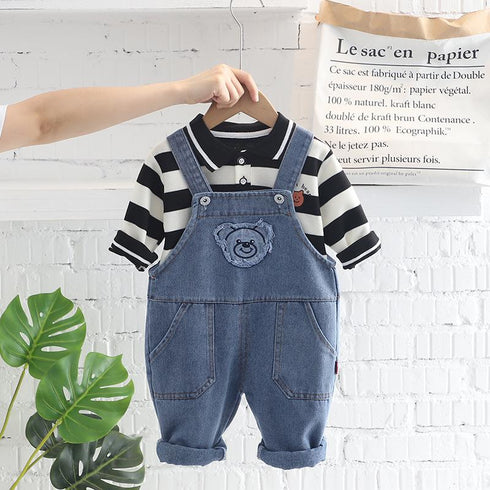 Spring and Autumn Boys Denim Straps Two-Piece Set