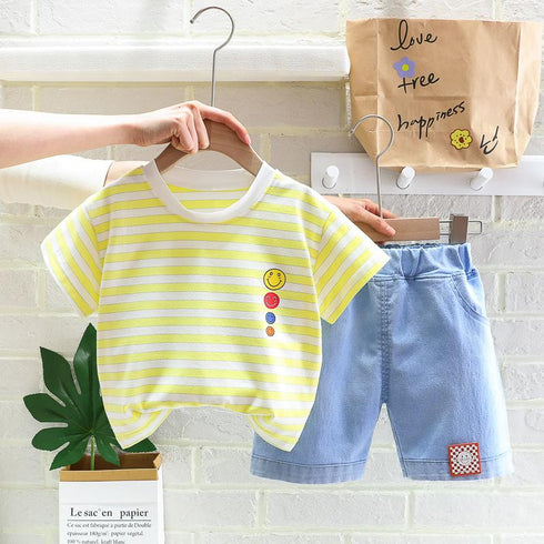 Stripe Light T-shirt + Denim Shorts 2pcs Set