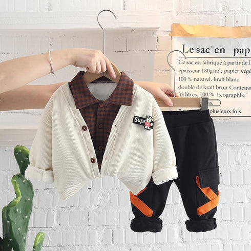 Autumn and winter boys plus velvet long sleeve suit set of three