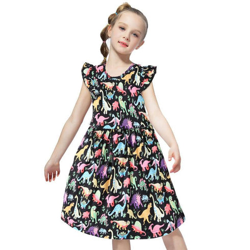 Girls' Colorful Dinosaur Dress