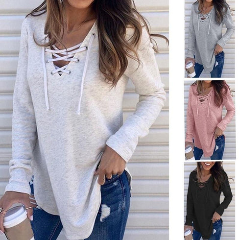 Long Sleeve V-Neck Strappy Top