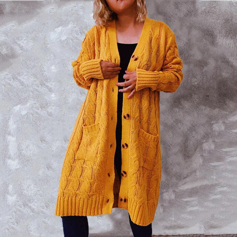 Autumn and winter single-breasted twist pocket knitted cardigan