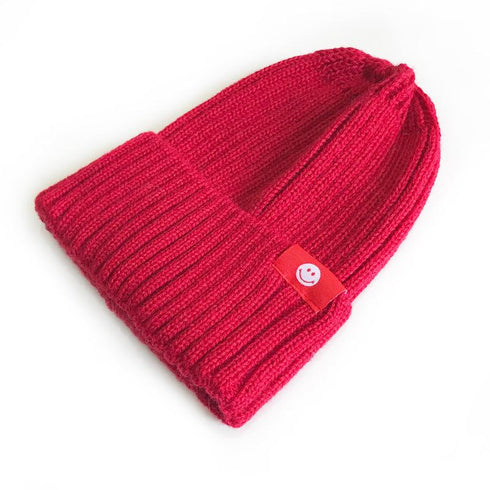 Warm knitted smiling face multicolor hat 13.77 inches
