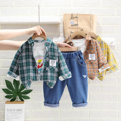 Spring and Autumn Boys Shirt Long Sleeve Three-Piece Set
