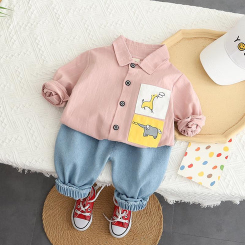 Spring and Autumn Boys Shirt Long Sleeve Set Two-Piece Set