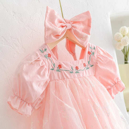 Bubble Sleeve Mesh Dress Bodysuit Hairband