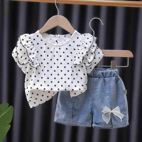 Summer Girl's Polka Point Top Jeans Set