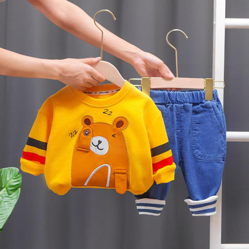 Boys spring and autumn cartoon pullover sweater two-piece suit