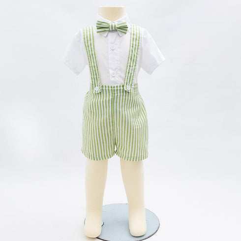 Handsome Children's Gentleman's Clothes Short Sleeved Shirt Cropped Trousers Suspenders Baby One Year Old British Style Dress