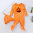 Holiday Halloween Baby Cotton Long Sleeve Striped Jumpsuit Cartoon Pumpkin Baby Creeper Hat