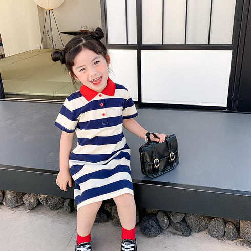 Children's T-shirt Skirt Baby Polo Skirt Long Stripe Skirt