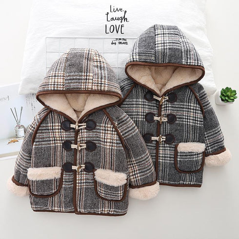 Winter children plus velvet hooded long sleeve coat