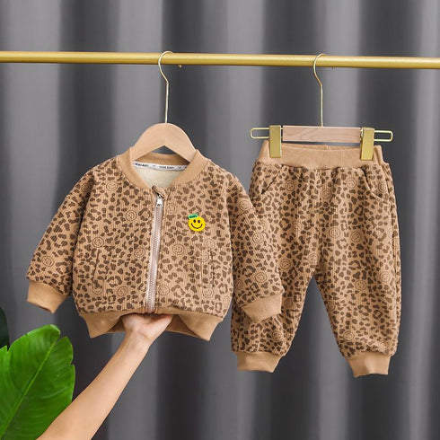 Boys plus velvet winter vests warm pants two-piece set