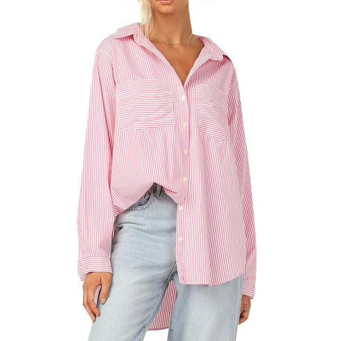 Striped Print Single-Breasted Long Sleeve Shirt