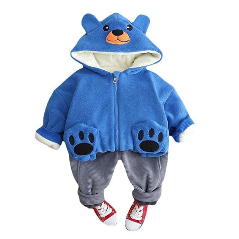 Winter children's hooded long sleeve suit two-piece set