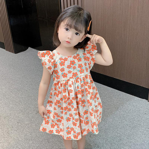 Girls Summer Small Broken Flower Dew Back Princess Skirt