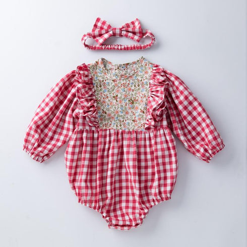 Long Sleeved Fart Wrapped Clothes, Foreign Style Climbing Clothes, Baby Plaid Jumpsuit