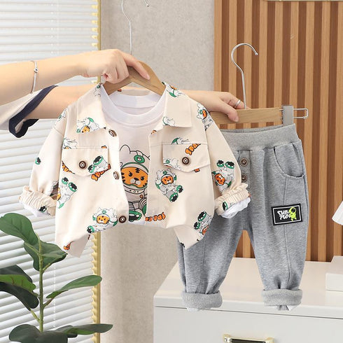 Spring and Autumn Boys Long Sleeve Set Three-Piece Set