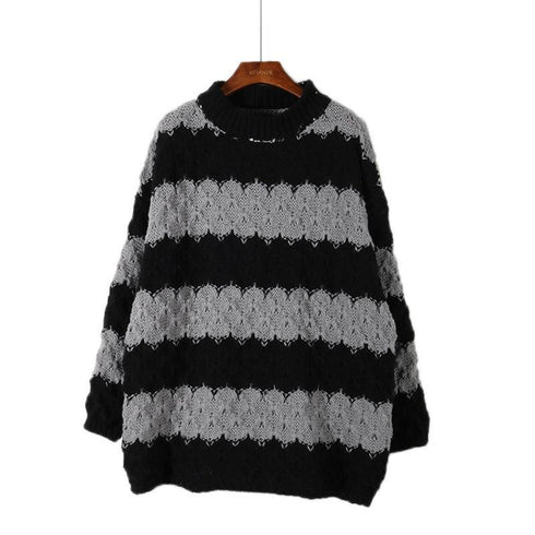 Fall and Winter Rhombus Contrast Stripe Spliced Loose Knit Sweater