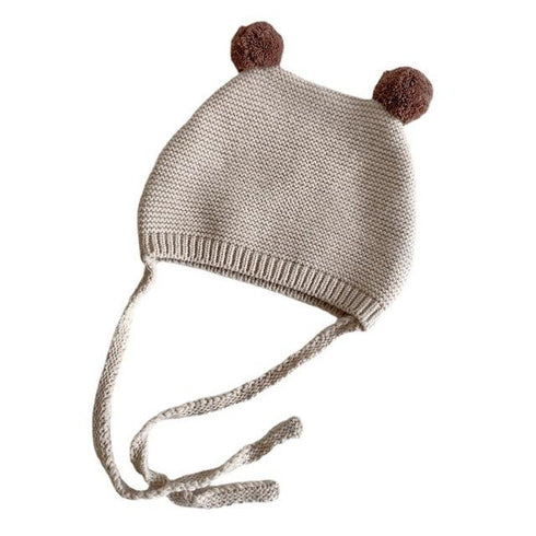 Autumn and winter cute ball knitted hat ear protection lace-up wool warm hat 17.3-19.6 inches