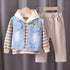Three-piece set of denim waistcoat inside children's clothing stripes