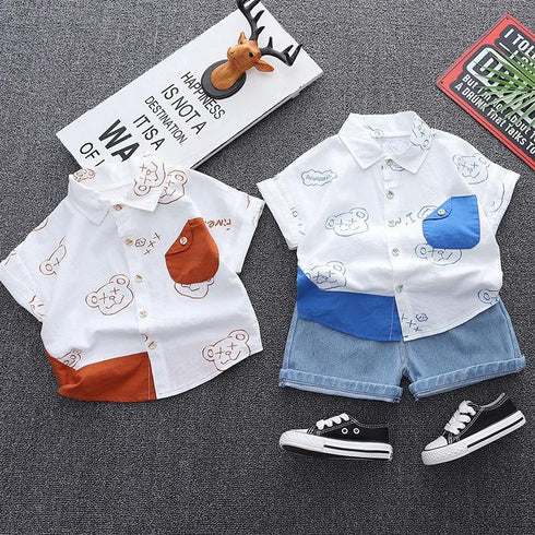 Boys Summer Short Sleeve Shorts Two-Piece Set