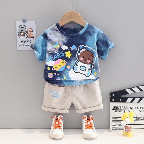 Children's clothing cartoon suit boy short sleeve handsome two-piece set