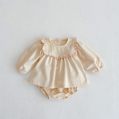 Cotton baby girl baby lace bubble long sleeve skirt bread pants two-piece suit