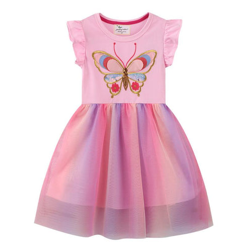 Butterfly Bead Girl Dress Spring And Summer New Foreign Style Girl Children's Short Sleeve Gauze Skirt
