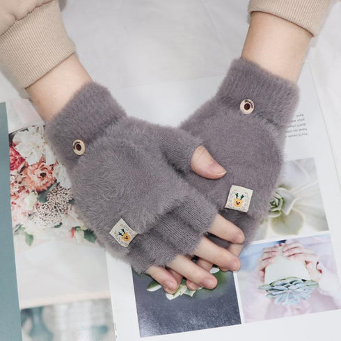 Simple half-finger flip writing cycling warm gloves