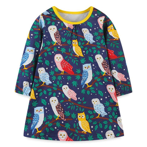 European And American Style Girls Long Sleeve Dress Autumn New Cartoon Printed Princess Dress