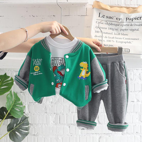 Spring and Autumn Boys Sports Baseball Suit Set of Three