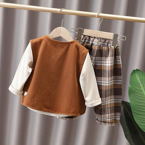 Spring and Autumn Boys' Vest Three-Piece Set
