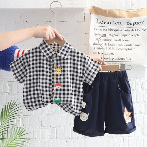 Handsome Lapel Shirt Short Sleeve Suit Casual Shorts Two-piece Set