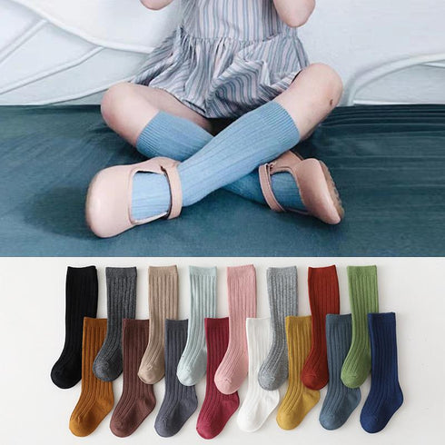Multicolor children's socks double needle vertical stripes middle stockings baby socks solid color sports socks