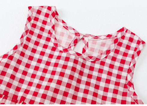 Girl's Sling Dress Summer Sleeveless Plaid Princess Dress