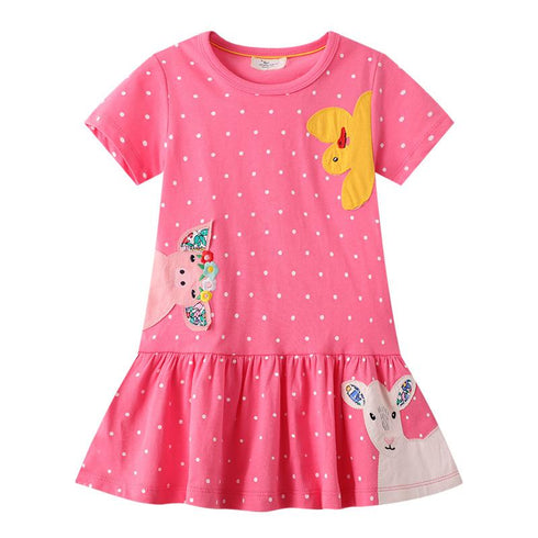 Short Sleeve Knitted Cotton Girl Dress Cartoon Cute Children's Dress
