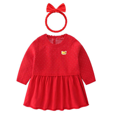 Children's autumn and winter season wool dress with hairpin cotton princess skirt