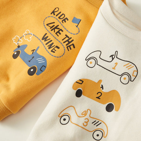 Simple jacket cartoon car letter round neck sweater children's clothes