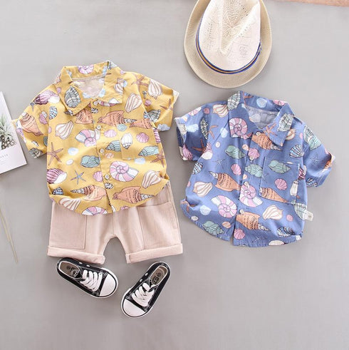 Children's Shell Pattern Shirt Shorts Set