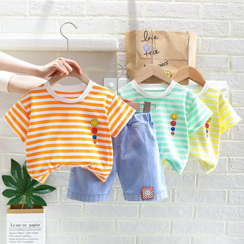 Stripe Light T-shirt + Denim Shorts 2pcs Set