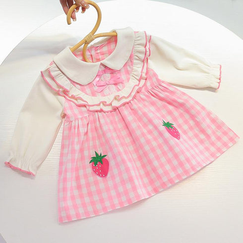 Girls' Dress Baby Girl Doll Neck Long Sleeve Cotton Princess Skirt