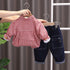 Spring and Autumn Boys Plaid Shirt Long Sleeve Three-Piece Set