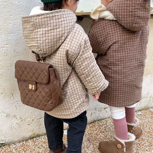 Children's cotton-padded clothes with velvet padded corduroy plaid cotton-padded jacket winter hooded coat