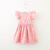 Summer New Girl's Back Bow Dress Backless Fly Sleeve Plaid Princess Dress