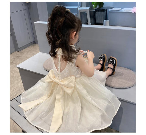 2022 Summer New Girl Pearl Doll Collar Dress Flower Girl Dress Dress Backless Love Princess Dress