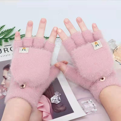 Carrot Half Finger Flip and Cashmere Thickened Warm Gloves