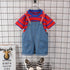 Boy's and girl's striped T-shirt short sleeve denim braces two-piece set